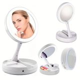 Espelho Led Dupla Face Dobrável Ajustável Iluminado Zoom 10x