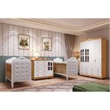 Quarto De Bebê Guarda-roupa Cômoda Janelado 2 Berços Capitonê Maya Clássico 100% Mdf Espresso Móveis Branco Brilho/amêndoa/branco