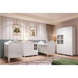Quarto De Bebê Guarda-roupa Cômoda Janelado 2 Berços Maya Clássico 100% Mdf Espresso Móveis Branco Brilho/branco