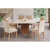 Sala De Jantar Completa Ana C- Tampo Madeirado C- Vidro 130x130cm E 8 Cadeiras Fernanda Savana-nature-madeirado-off White - Suede Nude Be - Cimol