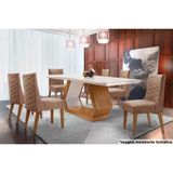 Sala De Jantar Completa Alvorada C- Tampo Madeirado C- Vidro 180x90cm E 6 Cadeiras Dafne Imbuia-chocolate Capuccino - Rufato