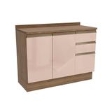 Gabinete De Cozinha Modulado Balcão Com Tampo Curve Com 2 Portas E 3 Gavetas 120cm Nogueira Macadamia