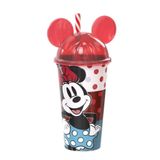 Copo Com Tampa Orelha Minnie Mouse Disney E Canudo 500ml - Plasútil