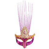 Máscara De Carnaval Veneziana Pink Fita Holográfica