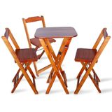 Jogo De Mesa E 3 Banquetas Bistro Dobravel Para Bar E Restaurante - Imbuia