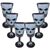 Taça Halloween Acrílico Preta Com Caveiras - 6 Unidades