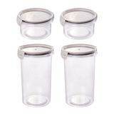 Kit 4 Potes Herméticos Com Travas 1,8l 550ml Redondo Branco Prático Cozinha Plasútil Modular Comida