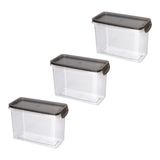 Kit 3 Potes Herméticos Com Travas 1,9l Plasútil Tampa Preto Empilhável Comida Armazenamento Prático
