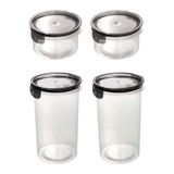 Kit 4 Potes Herméticos Com Travas 1,8l 550ml Redondo Preto Alimentos Empilhável Plasútil Resistente