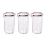 Kit 3 Potes Herméticos Travas 1,8l Plasútil Redondo Branco Moderno Empilhável Armazenamento Versátil