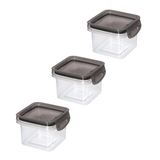 Kit 3 Potes Herméticos Com Travas 380ml Plasútil Preto Doméstico Armazenamento Alimentos Modular