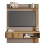 Painel Jade Para Sala Tv Até 65 Polegadas Com Prateleira Porta De Correr E Nicho Cor Freijó Off