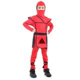 Fantasia Ninja Vermelho Infantil Com Capuz Tamanho G