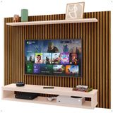 Painel Suspenso Nairobi Prateleira Superior Nicho TV até 48 Polegadas Sala Estar Quarto - Ripado Freijó/Off White - Lojas RPM