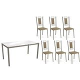 Sala De Jantar Completa Reno Com Tampo De Vidro 150cm E 4 Cadeiras Florença Niquel - Courano Capuccino - Kappesberg