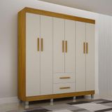 Guarda-roupa Pérola Solteiro 6 Portas 2 Gavetas Mobilihouse Cinamomo/off White