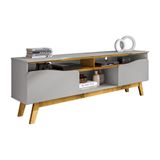 Rack Ilhabela Tv 75 Polegadas Com 2 Porta Pés Madeira Maciça Off White/naturale