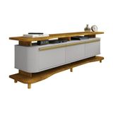 Rack Guarapari Tv 75 Polegadas Com Pés De Madeira Maciça Naturale/off White