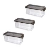 Kit 3 Potes Herméticos Com Travas 890ml Plasútil Preto Empilhável Resistente Alimentos Prático