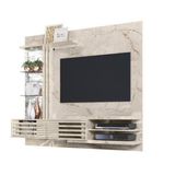 Painel Para Tv Até 55 Polegadas Bancada Suspensa 2 Portas Frizz Supreme Luminária De Led Cor Calacata Off White Madetec
