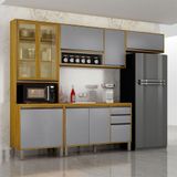 Cozinha Completa Nala Cristaleira 4 Pçs 9 Portas Mobilihouse Cinamomo/cinza Acetinado