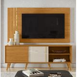 Rack Bancada E Painel Cronos Para Tv De 60 Polegadas Cor Cinamomo Off White - Madetec