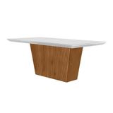 Mesa De Sala Jantar Luna Com Tampo 180x90cm Madeirado Vidro Canto Curvo - Imbuia/ripado 3d/off White - Rufato