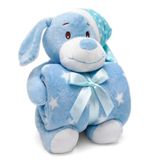 Manta E Bichinho Pelúcia Buettner Baby Microfibra Puppy Dog Com Touca Azul