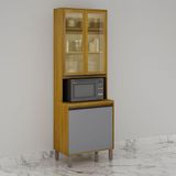 Paneleiro Cristaleira Nala 2 Portas P Microondas Mobilihouse Cinamomo/cinza Acetinado