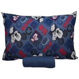 Jogo De Cama Portallar Solteiro Malha 100% Algodão Disney Mickey Simpático 2 Pçs Azul