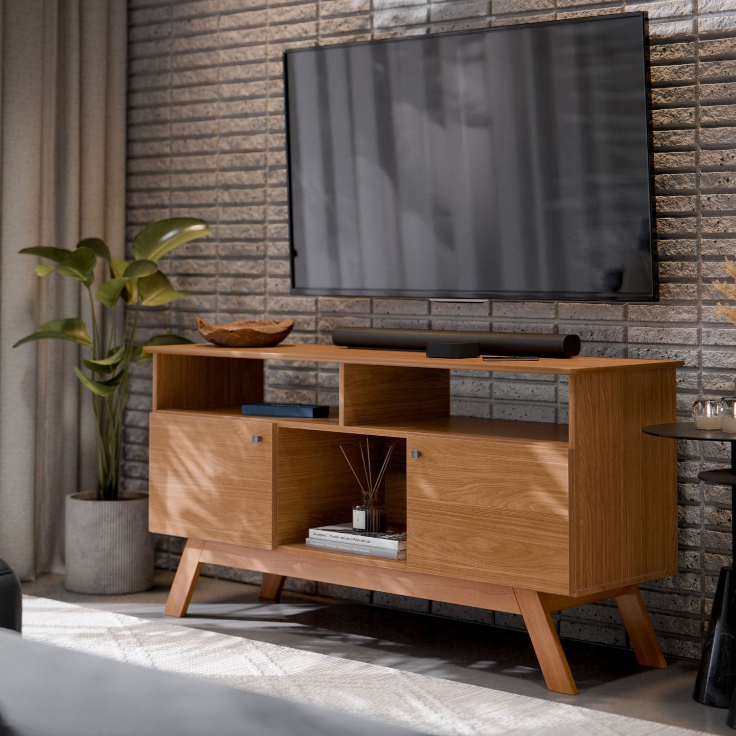 Rack Para Tv Até 50 Polegadas Amsterdã Com 2 Portas Nature