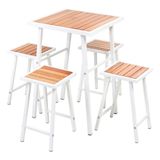 Conjunto de Mesa e 4 Bancos Quadrado Branco Área Externa