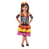 Fantasia Halloween Infantil Caveira Mexicana Com Véu Tamanho P