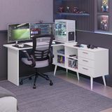 Mesa Para Computador Gamer Em L 3 Gavetas Branco Lisboa Madesa