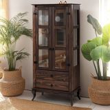 Cristaleira 2 Gavetas Madeira Maciça Portas Vidro Lateral D112vl Imbuia Shop Jm