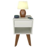 Mesa De Cabeceira 1 Gaveta 30 Cm Mdf Branco Com Pés