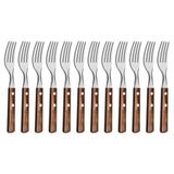 Kit 12 Garfos De Mesa Tramontina Polywood Inox Cabo Castanho