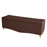 Recamier Calçadeira Baú Helena Casal 140 Cm Botão Encapados Pés Palito Suede Rosê Eli Móveis