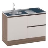 Balcão Para Pia Etna 120 Cm 1 Porta Carvalho Oak Off White Poliman