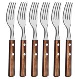 Kit 6 Garfos De Mesa Tramontina Polywood Inox Cabo Castanho