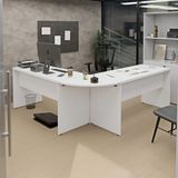 Mesa Escrivaninha Em L Canto Arredondado 140x60cm Branco