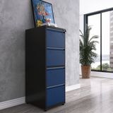 Gaveteiro Arquivo De Aço 4 Gavetas 136,2x47x67 Cm Preto/azul Dali