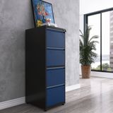 Gaveteiro Arquivo Para Escritório Em Aço 4 Gavetas Preto/azul Delrei