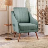 Poltrona Decorativa Estofada Com Pés Palito Monserrat Espresso Móveis Linho Tramado Verde Claro