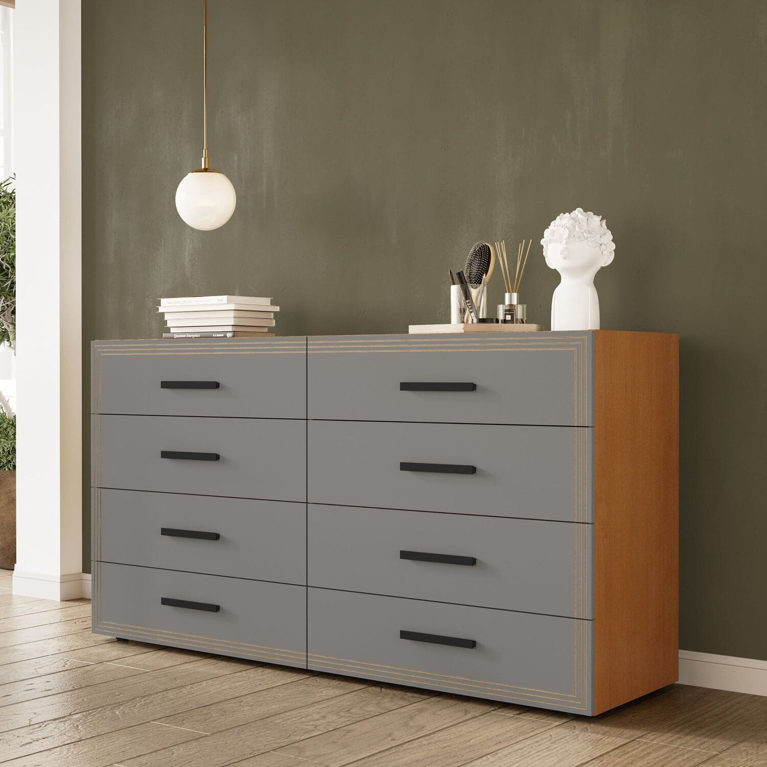 Cômoda 8 Gavetas Valência Freijó/cinza