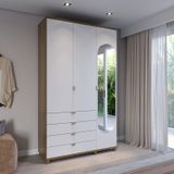 Guarda-roupa Solteiro Com Espelho 3 Portas 4 Gavetas 100% Mdf Look 136,9 Cm Feijó/branco Fosco