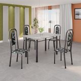 Conjunto De Mesa Tubular 120cm X 75cm Tampo Granito Topázio Com 4 Cadeiras Lara Preto / Prata