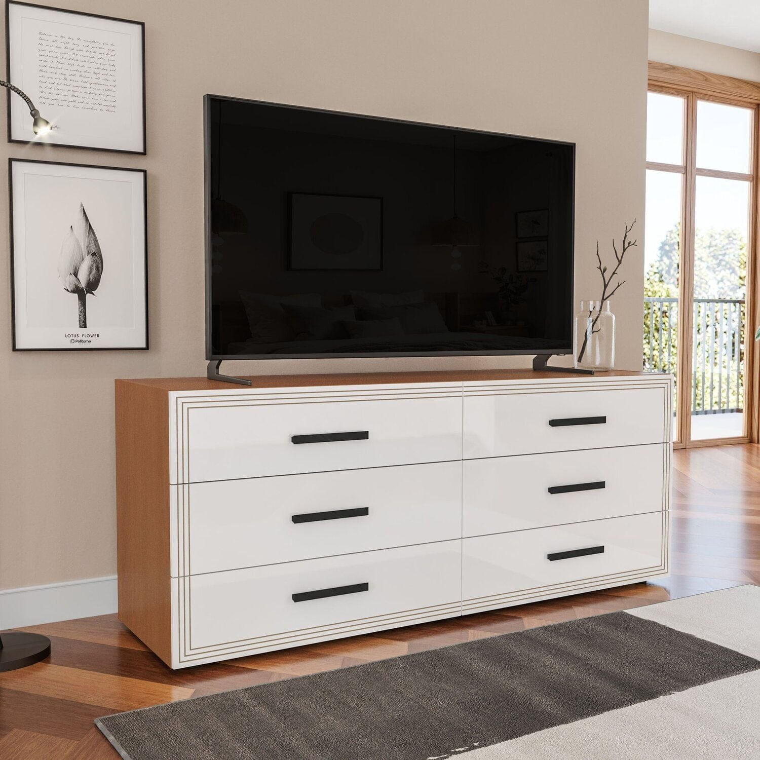 Cômoda 6 Gavetas 150cm 46cm 63,1cm Valência Freijó/branco