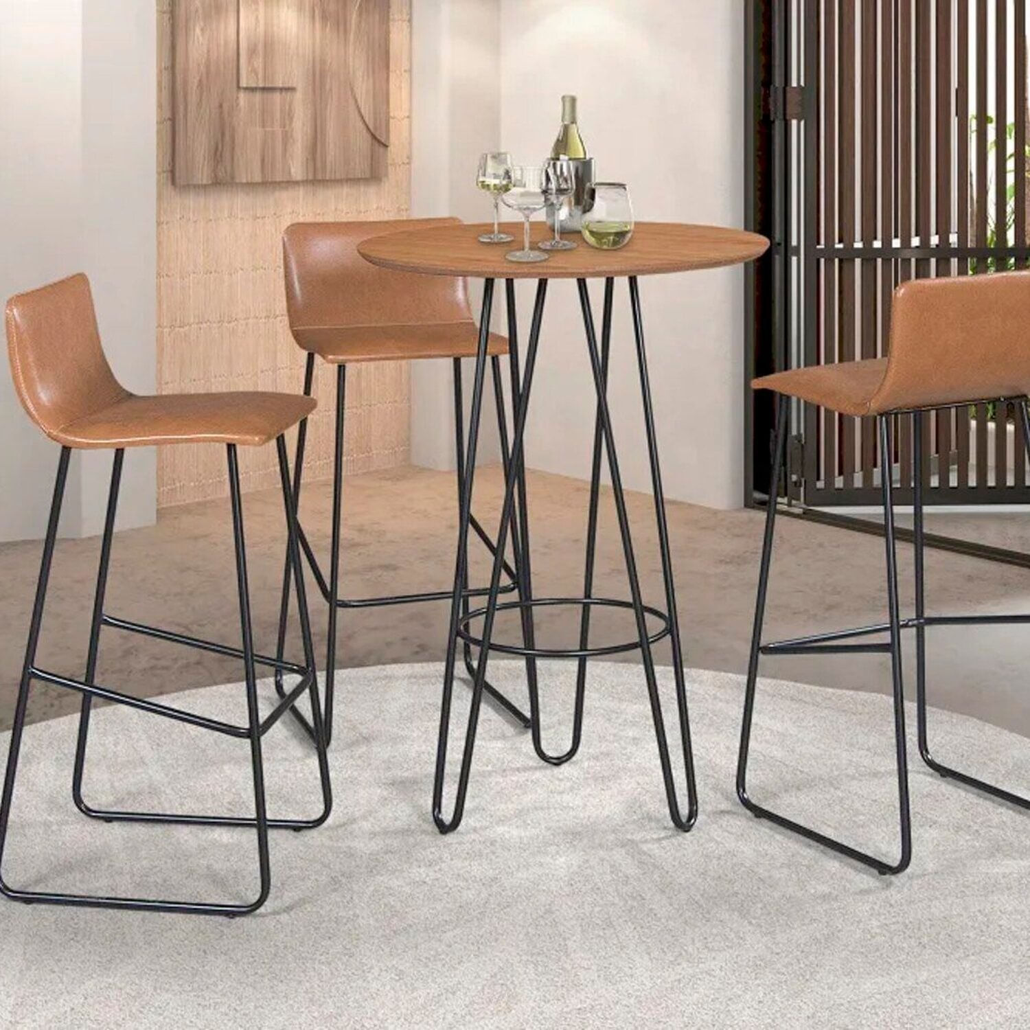 Conjunto 3 Banquetas Jantar Dubai 100cm X 39cm X 38cm Caramelo/preto