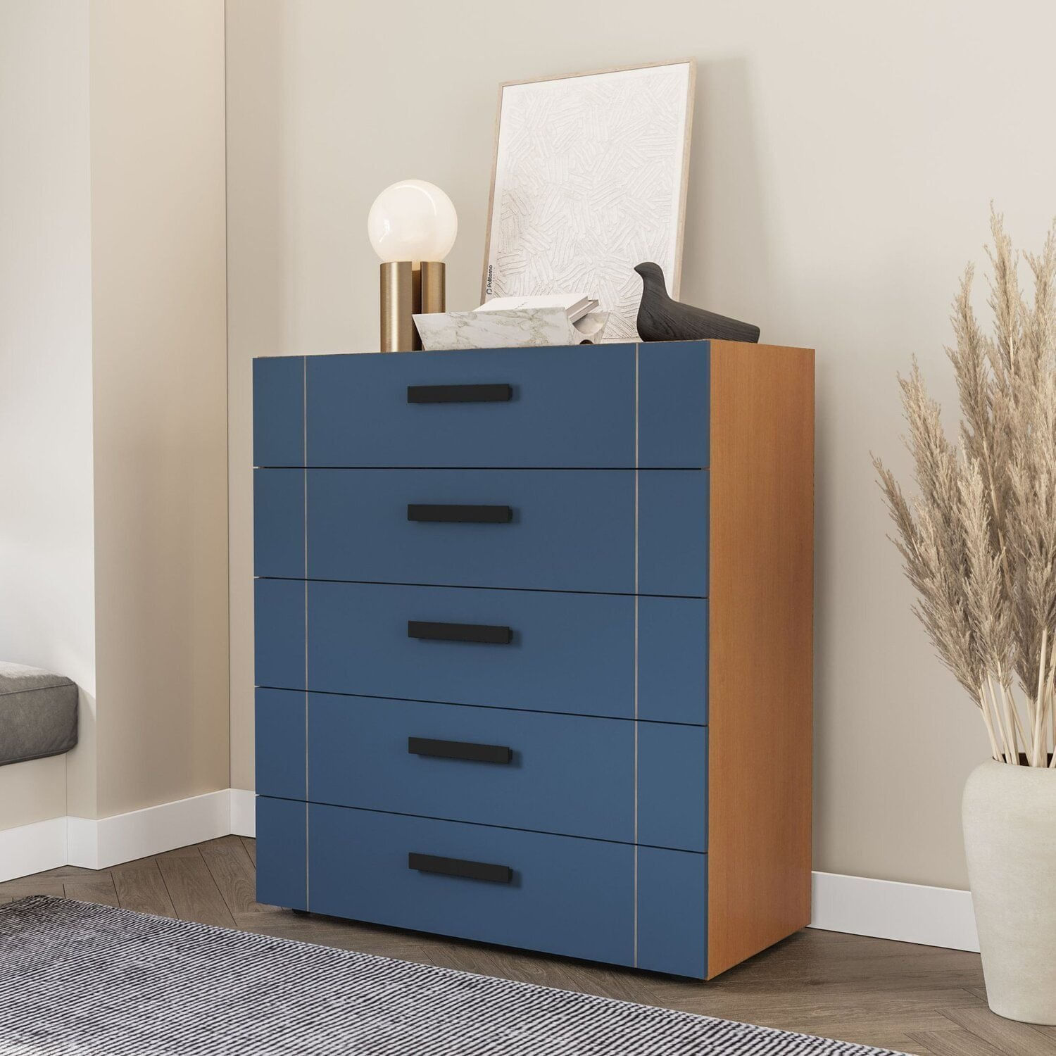 Cômoda 6 Gavetas Lisboa Freijó/azul